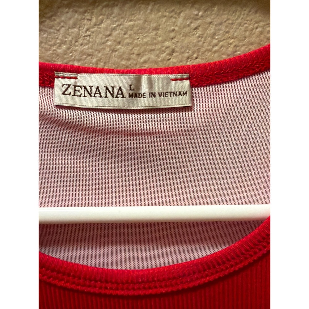 Zenana Red Ribbed Tank Top Built-In Padded Shelf Bra Racerback RRT-8482 Large - Picture 3 of 4